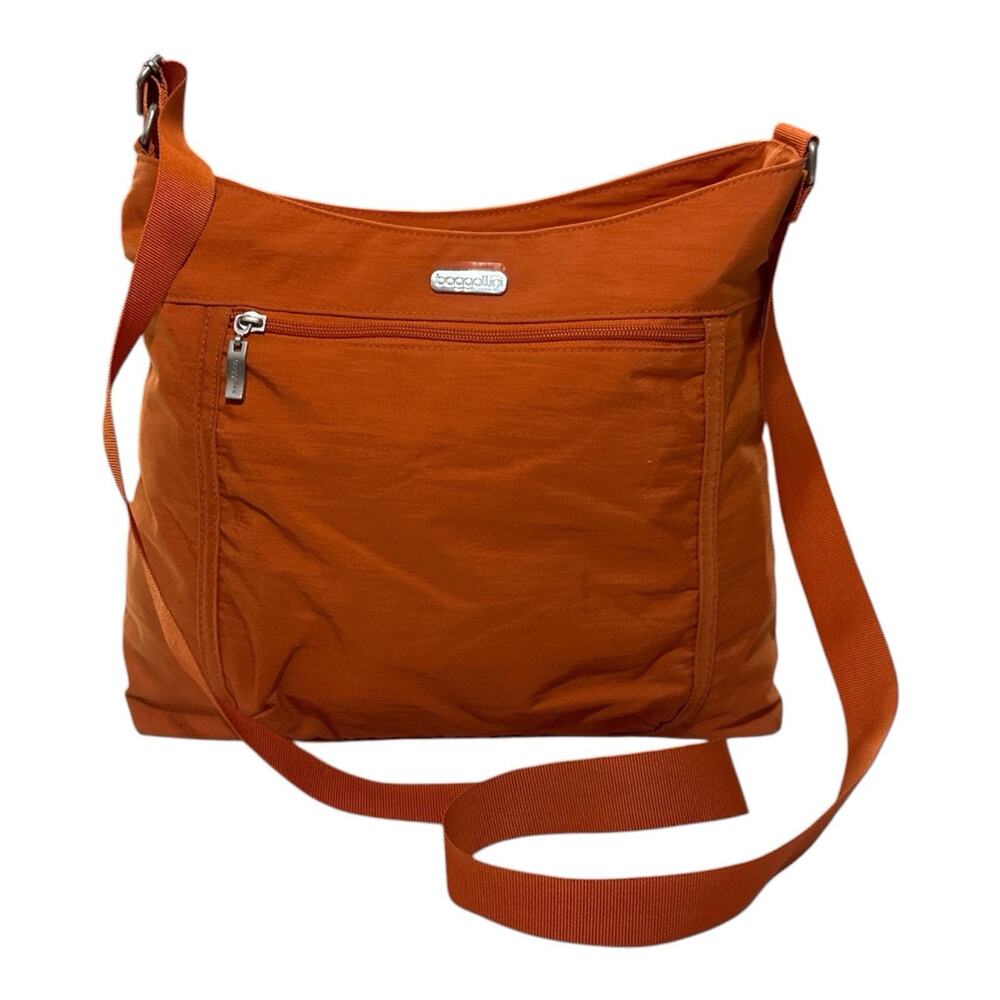 BAGGALLINI Town Crossbody Purse Travel Hobo Organizer Orange Pink Lining